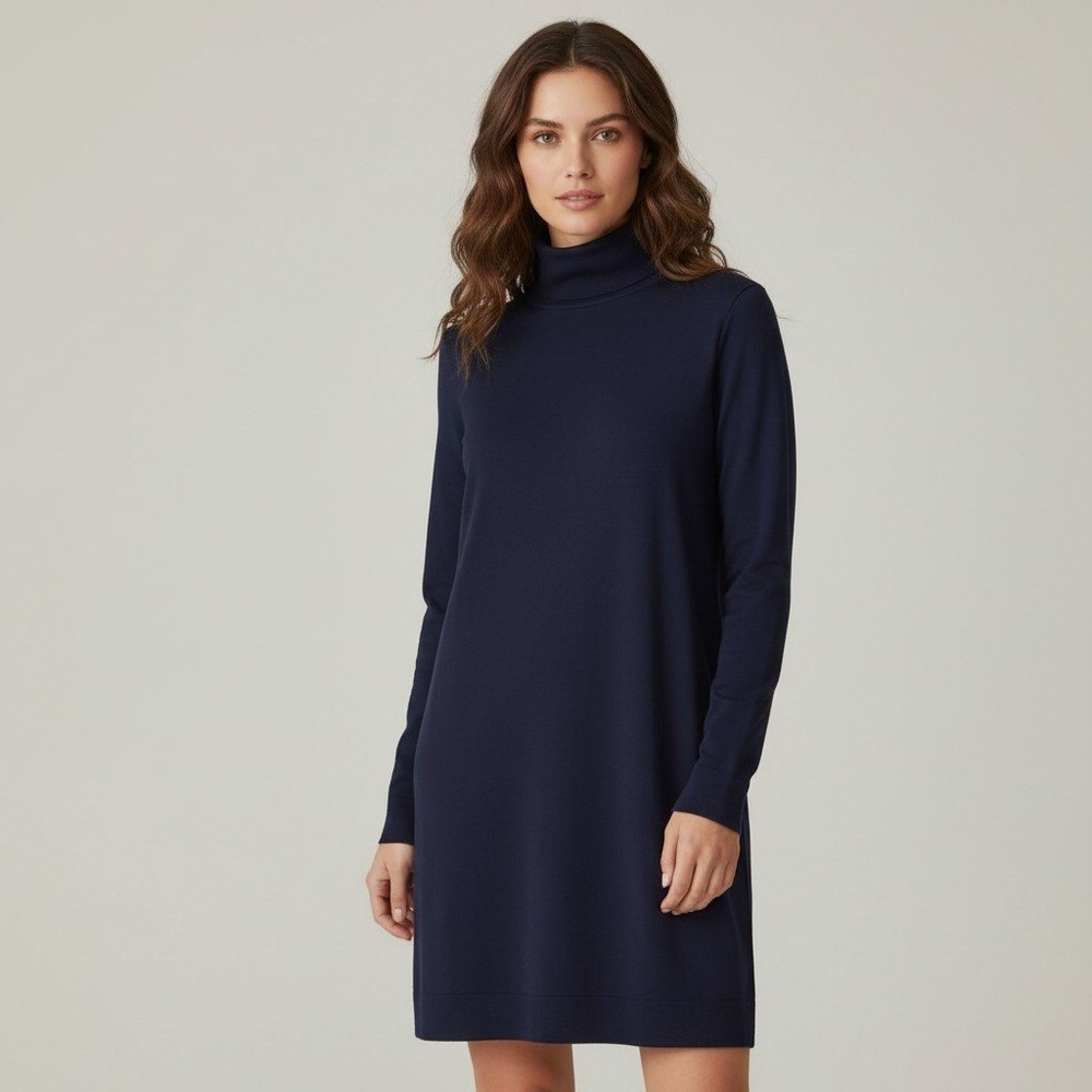 COS Navy Blue Turtleneck Shift Dress With Pockets Wool Blend Collar Size 38 US 6